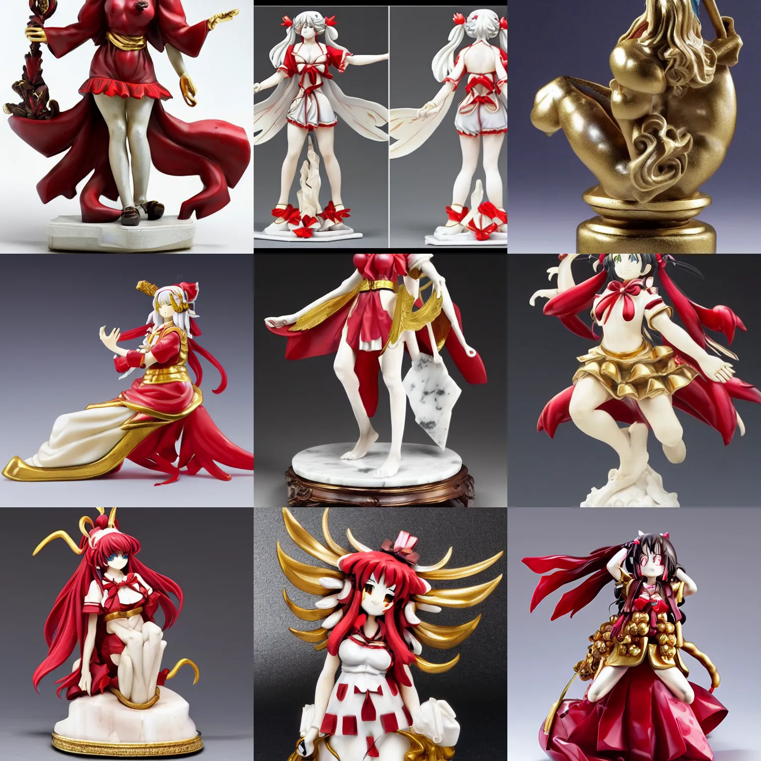 Prompt: a sculpture of reimu hakurei, marble, gold, masterpiece, anatomically correct, extreme details