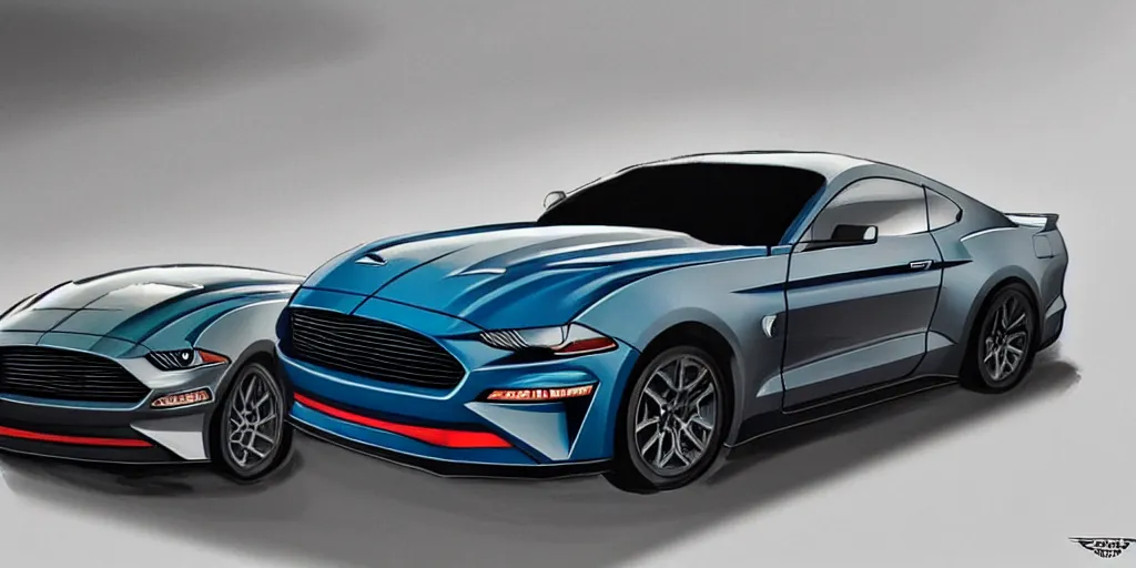 Prompt: hybrid design of Ford Mustang GT 2021 and Aston Martin 2022. No background, concept art style.