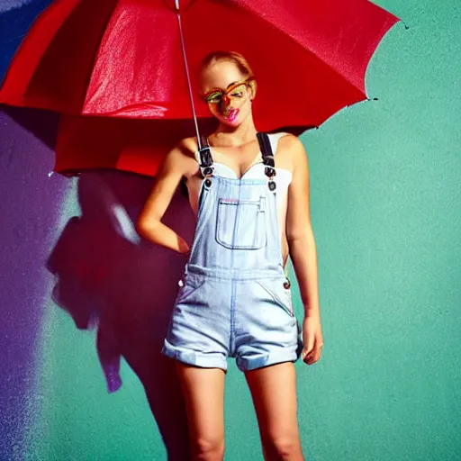 Prompt: full body portrait, attractive Female, soft eyes and narrow chin, skinny figure, paint covered overalls, short shorts, combat boots, fishnet stockings, raining, basic white background, crisp lines and color,