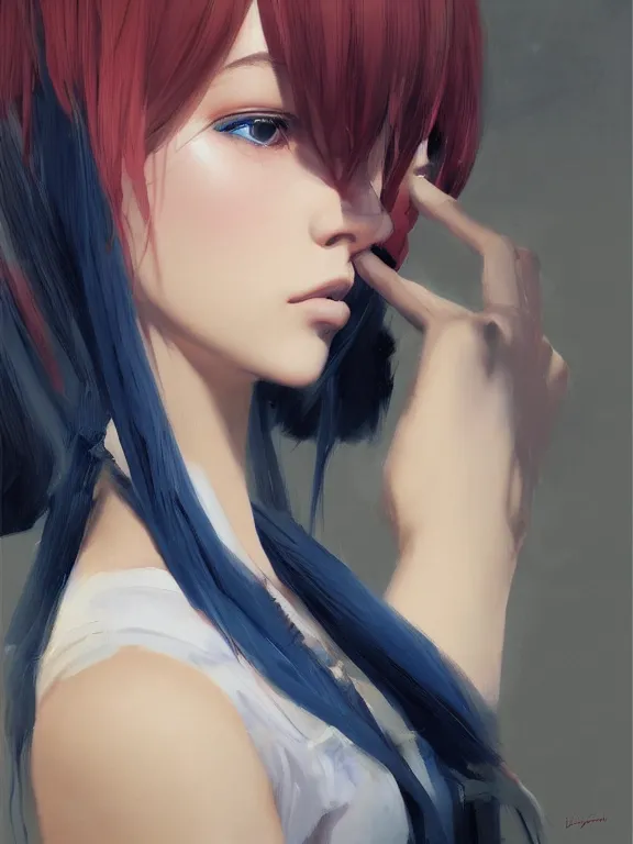 Image similar to an ultradetailed beautiful portrait painting of a girl at a cosplay convention, side view, oil painting, high resolution, by ilya kuvshinov, greg rutkowski and makoto shinkai