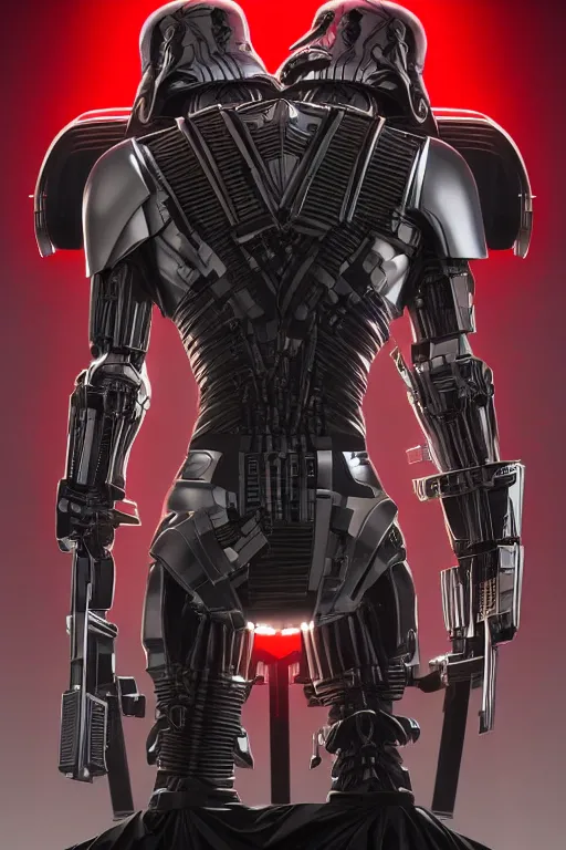 Image similar to T800 endoskeleton mixed with Darth lord Sith, RPG Reference, art by ilya kuvshinov, artgerm, Alphonse mucha, and Greg Rutkowski, Trending on Artstation, octane render, Insanely Detailed, 8k, HD