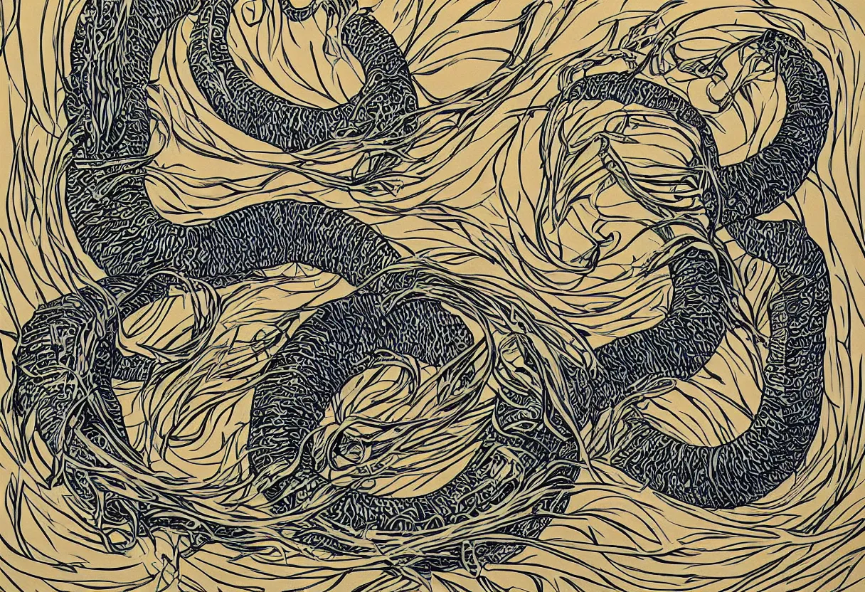 Image similar to art nouveau giant sandworm poster