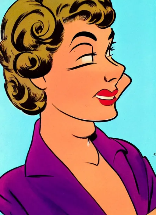 Prompt: closeup profile face portrait of a 1 9 5 0 s girl by dan decarlo, bob clampett, bill ward, max fleischer