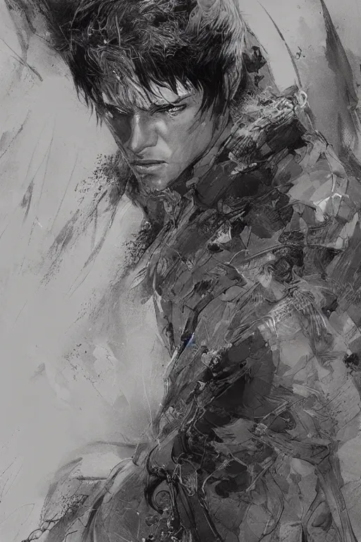 Prompt: portrait of dante from dmc, pen and ink, intricate line drawings, by craig mullins, ruan jia, kentaro miura, greg rutkowski