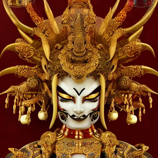 Image similar to naraka buddhist demon korean female, highly detailed, symmetrical long head, golden amber blood eyes, smooth marble surfaces, detailed ink illustration, raiden metal gear, cinematic smooth stone, deep aesthetic, concept art, post process, 4 k, carved marble texture and silk cloth, latex skin, highly ornate intricate details, in the style of 8 8 grzes