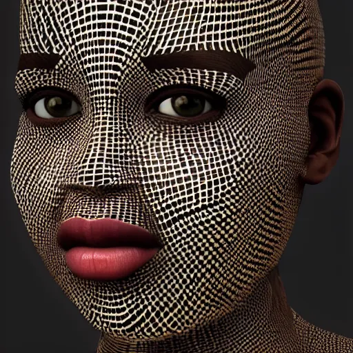 Prompt: : black human with maze pattern skin all over hyper detailed art station  dalle2 unity gigapixel  unrealengine trending on artstation,cinematic, hyper realism, high detail, octane render, 8k
