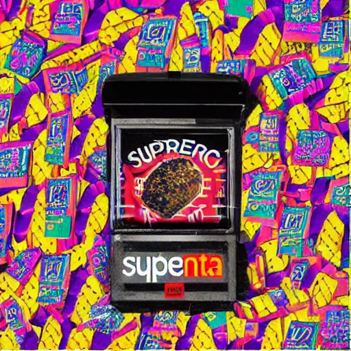 Prompt: bodega nugg with supreme logo superimposed as album cover art