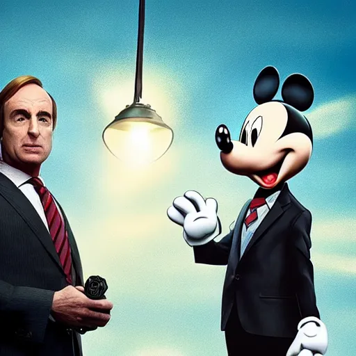 Prompt: better call saul cross over with mickey mouse house tv show