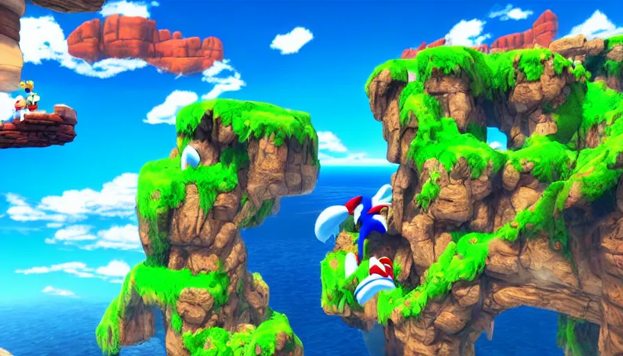 Prompt: beautiful landscape photography in the style of sonic the hedgehog, amazing view, afternoon