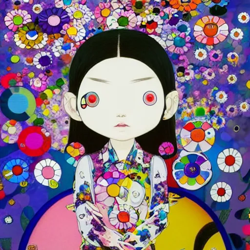 Image similar to a surreal portrait of a girl by takashi murakami, trending on art station