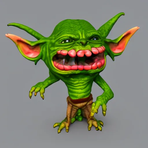 Image similar to poorly rendered 3 d adorable goblin