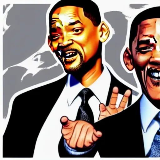 Image similar to will smith slapping obama with a black flip flop, digital art in the style of gta 5 cover art