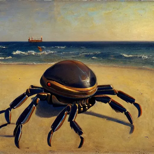 Image similar to A portrait of a mechanical crab on the beach, Henrique Alvim Corrêa, Joan Roig i Soler, ocean, waves, sea shell