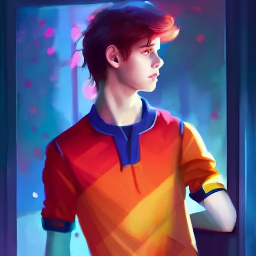 Prompt: colorful and festive captivating teenager boy wearing captain clothes, mirror glass aesthetic. rich vivid colors, ambient lighting, dynamic lighting, 4 k, atmospheric lighting, painted, intricate, highly detailed by charlie bowater