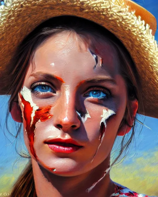 Image similar to oil painting portrait of cowgirl with small burn scar, high production value, intricate details, high resolution, hdr, high definition, masterpiece, realistic, ultrarealistic, highly detailed, hd, sharp focus, non blurry, sharp, smooth