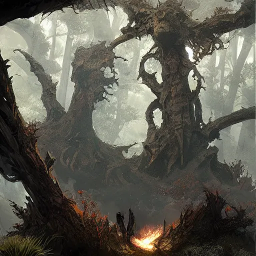 Prompt: black dragons dwell in the wilderness by sung choi, world tree, by greg rutkowski.