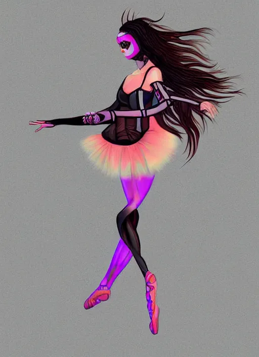 Image similar to beautiful female cyberpunk girl ballerina zeen art style