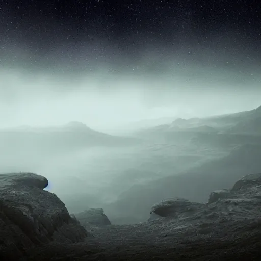 Prompt: a stunning, moody photograph from an alien planet.