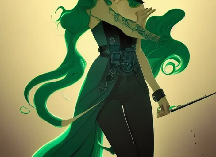 Image similar to style artgerm, joshua middleton, taylor swift with green dress, very long blue hair, symmetrical face, symmetrical eyes, steampunk western gunslinger, cinematic lighting