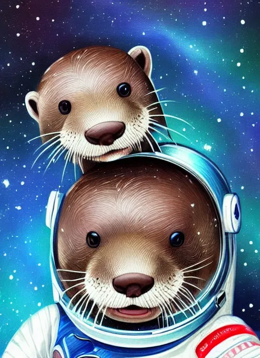 Image similar to a beautiful portrait of a cute otter in a space suit, galaxy, detailed, artstation