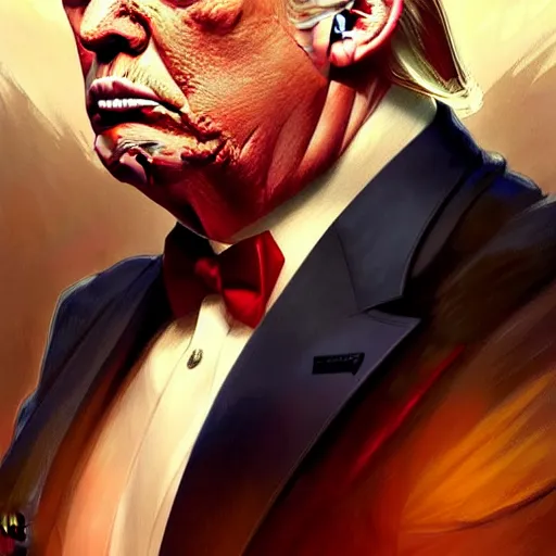 Prompt: president trump, muscular upper body, D&D, fantasy, intricate, elegant, highly detailed, digital painting, artstation, concept art, smooth, sharp focus, illustration, art by artgerm and greg rutkowski and alphonse mucha