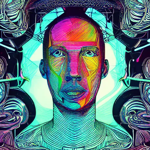 Image similar to the head of a beautiful and elegant man partially made of rainbows, an ultrafine detailed illustration by james jean, final fantasy, intricate linework, bright colors, behance contest winner, vanitas, angular, altermodern, unreal engine 5 highly rendered, global illumination, radiant light, detailed and intricate environment