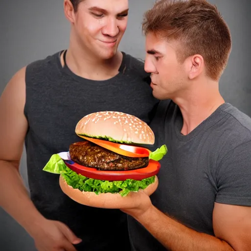 Image similar to High resolution real photo of a hamburger eating a man