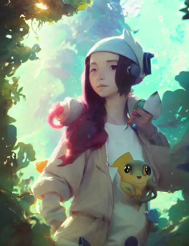 Prompt: a beautiful portrait of a female pokemon trainer. character design by cory loftis, fenghua zhong, ryohei hase, ismail inceoglu and ruan jia. artstation, volumetric light, detailed, photorealistic, fantasy, rendered in octane