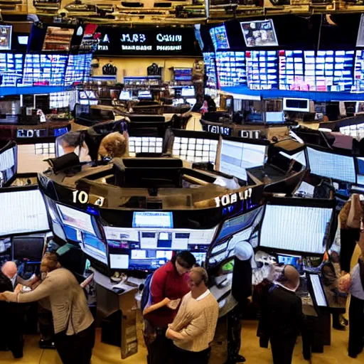 Image similar to Traders are throwing giant dices on stock market trading floor, journalism photo, award-winning