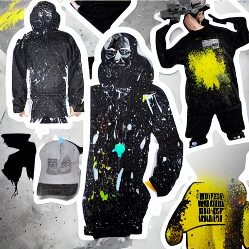 Image similar to die cut sticker, walter white in techwear, breakdancing, splatter paint