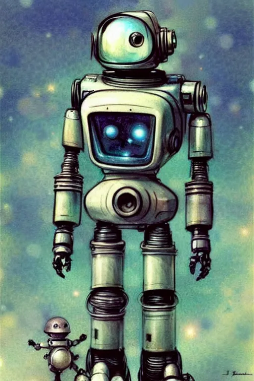 Prompt: (((((1950s lost in space robot b9. muted colors.))))) by Jean-Baptiste Monge !!!!!!!!!!!!!!!!!!!!!!!!!!!