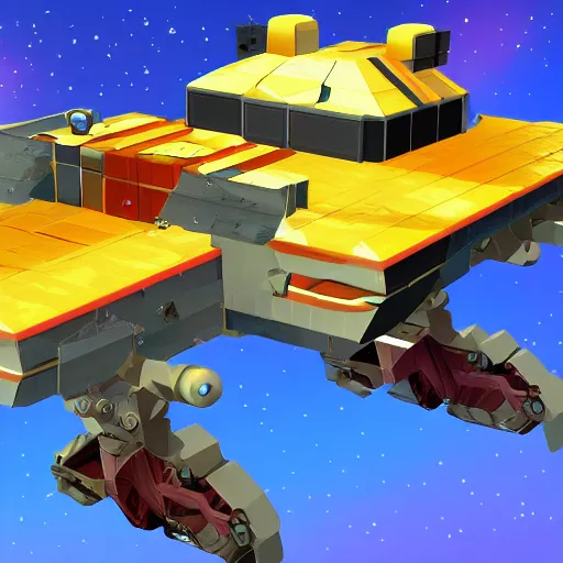 Image similar to scrap mechanic space ship concept art