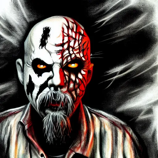 Image similar to graphic illustration, creative design, rob zombie as michael meyers, biopunk, francis bacon, highly detailed, hunter s thompson, concept art