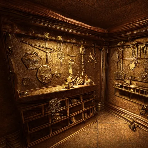 Prompt: ultra realistic and intricate detailed photograph of the secret treasure room, innovation, rich modern style, depth of field, ambient lighting, award winning, stunning