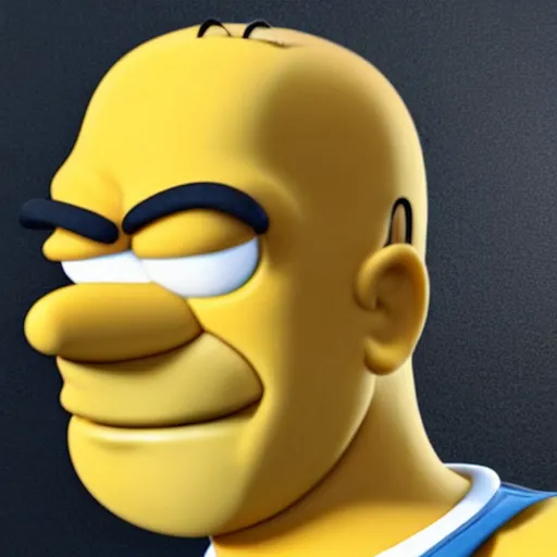 Image similar to homer simpson, realistic face, highly detailed eyes, highly detailed face, 8 k, hd, octane render, unreal engine, 3 d shading, subsurface scattering, limited concentration, iteration 1 0 0 0 0 0 0