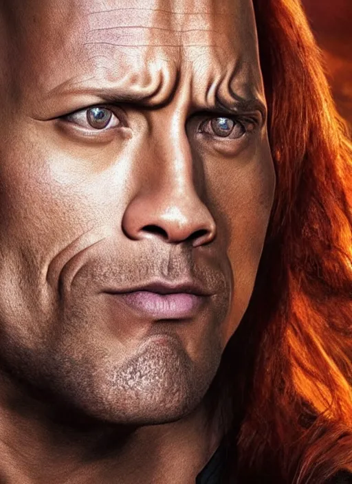 Image similar to dwayne johnson portraying a beautiful mara jade from star wars legends, in a black suit, without lightsaber, movie, hyper realistic, hollywood promotional image, imax, 8 k