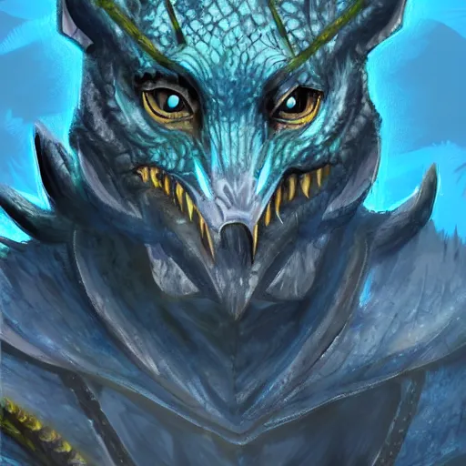 Image similar to A dragonborn with blue scales in a rainforest, trending on artstation, digital art
