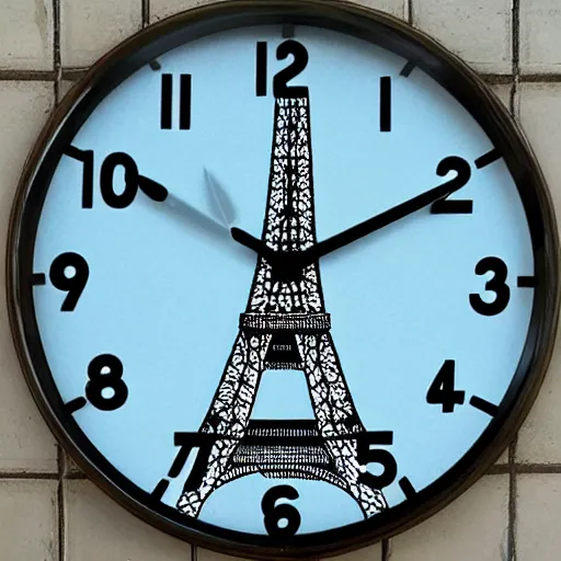 Prompt: a clock with eiffel tower as hours hands