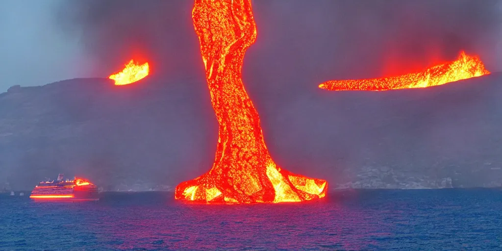 Prompt: a cruise ship on an ocean of lava sailing through the fires of hell.