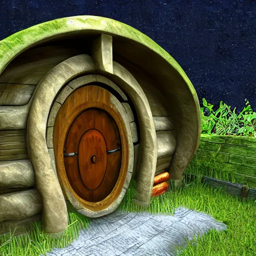 Prompt: hobbit house as a scene from quake 3, digital art