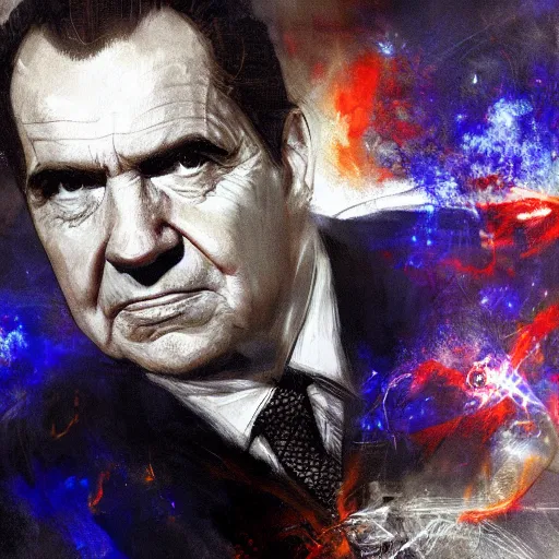 Image similar to portrait of richard nixon as doctor strange, by jeremy mann.