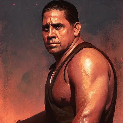 Prompt: hyper realistic, portrait of samoan : : 2 michael scott, epicanthal fold, painted by greg rutkowski