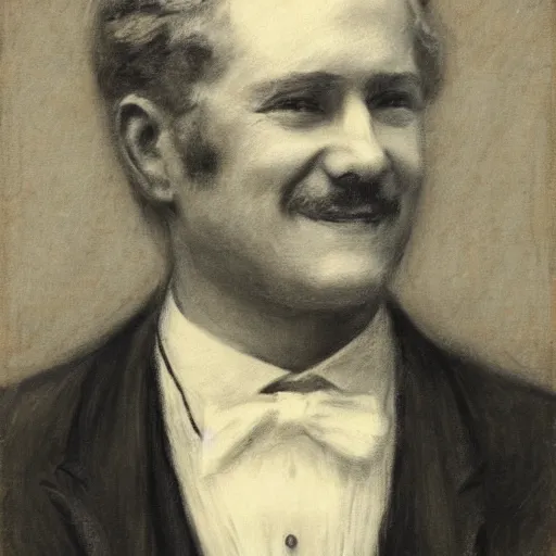 Prompt: portrait of an action hero, suit, tie, smile, by alfred stevens in charcoal