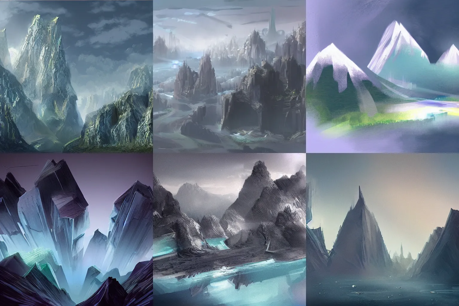 Prompt: glass mountains, concept art