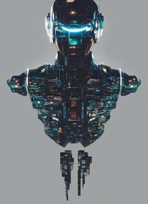 Image similar to bladerunner, cyberpunk, full head, facial portrait of a delicate ceramic mech humanoid robot Spanish ninja looking to the sky with an attractive bald head and handsome features, large glowing eyes, macho, dotado, guapo, reflective surface, overwatch, trending on cgsociety, trending on artstation