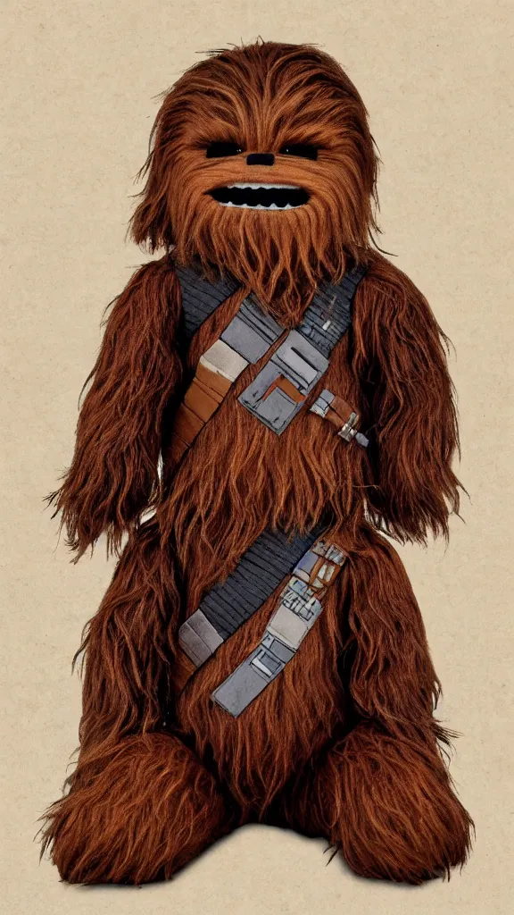 Image similar to chewbacca reimagined as a cute children ’ s plushie. huggable. cutesy. stuffed animal. color harmony, 8 k detail, gallery quality, hd wallpaper, premium prints available, hyper - detailed, intricate design.