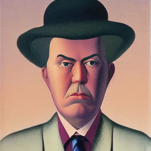 Prompt: a portrait of a character, by rene magritte