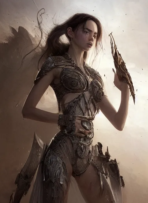 Image similar to a professional portrait of a beautiful young female, clothed in ethereal battle armor, olive skin, long dark hair, beautiful bone structure, symmetrical facial features, intricate, elegant, digital painting, concept art, smooth, sharp focus, finely detailed, illustration, from Valerian and the City of a Thousand Planets, in the style of Ruan Jia and Mandy Jurgens and Artgerm and Greg Rutkowski and William-Adolphe Bouguerea