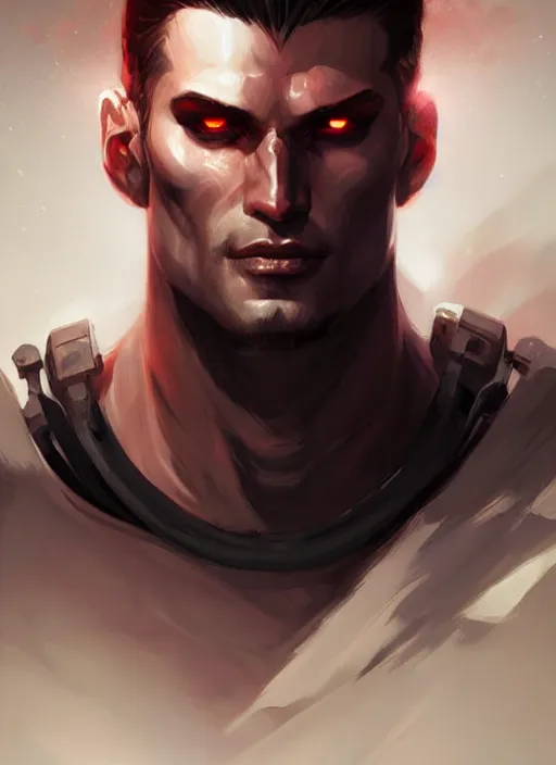 Image similar to « a portrait of a muscular cyberpunk male warrior, jesus, glowing eyes, a digital painting by charlie bowater, featured on cgsociety, fantasy art, behance hd, wiccan, artstation hd »