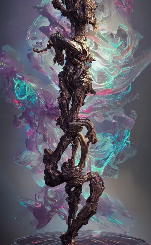 Image similar to hard surface form fused with organic form fashion outfit design, rainbow iridescent accents, full body frontal view, Peter mohrbacher, zaha hadid, tsutomu nihei, emil melmoth, zdzislaw belsinki, Craig Mullins, yoji shinkawa, trending on artstation, beautifully lit, hyper detailed, insane details, intricate, elite, ornate, elegant, luxury, CGsociety, hypermaximalist, golden ratio, octane render, weta digital, micro details, ray trace, 8k